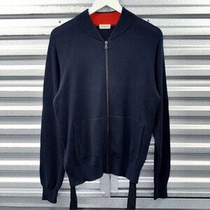 DRIES VAN NOTEN Navy Cotton Zip Up Belted Cardigan Made in Belgium Size Medium
